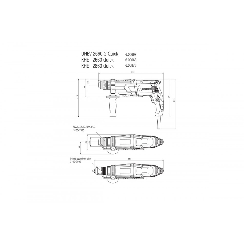 Перфоратор 850W 26mm + METABO KHE 2660 QUICK KOMBI |  |  |