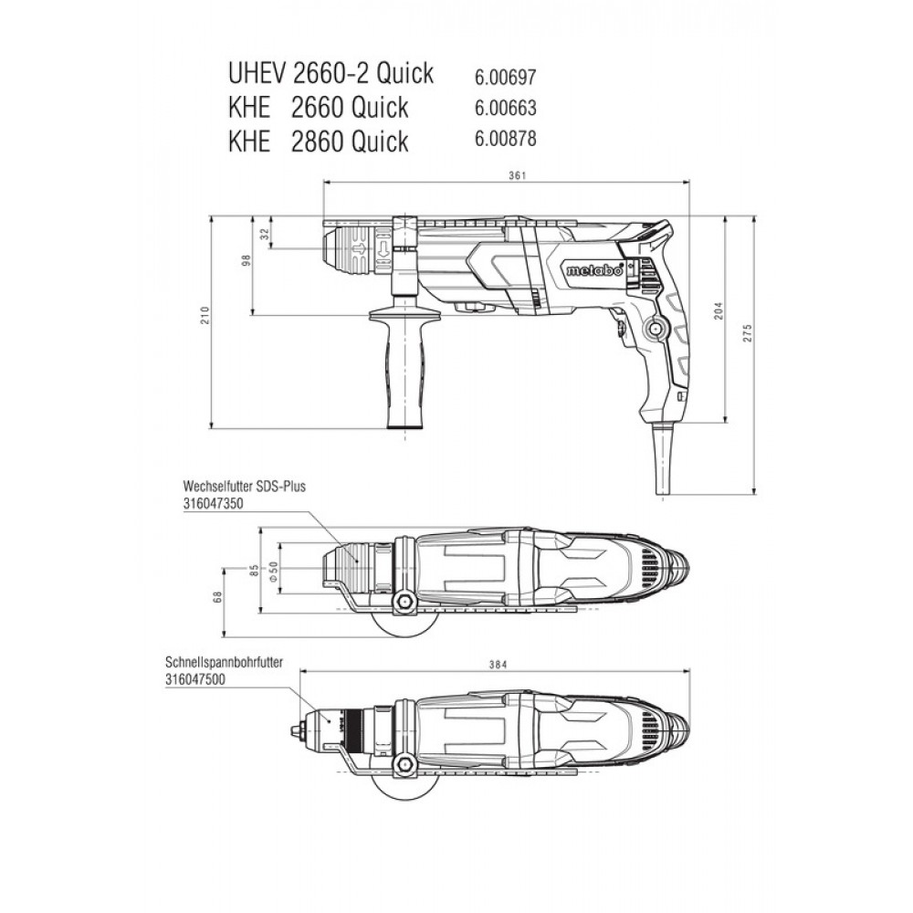 Перфоратор 800W 26mm + METABO UHE 2660-2 QUICK MULTI |  |  |