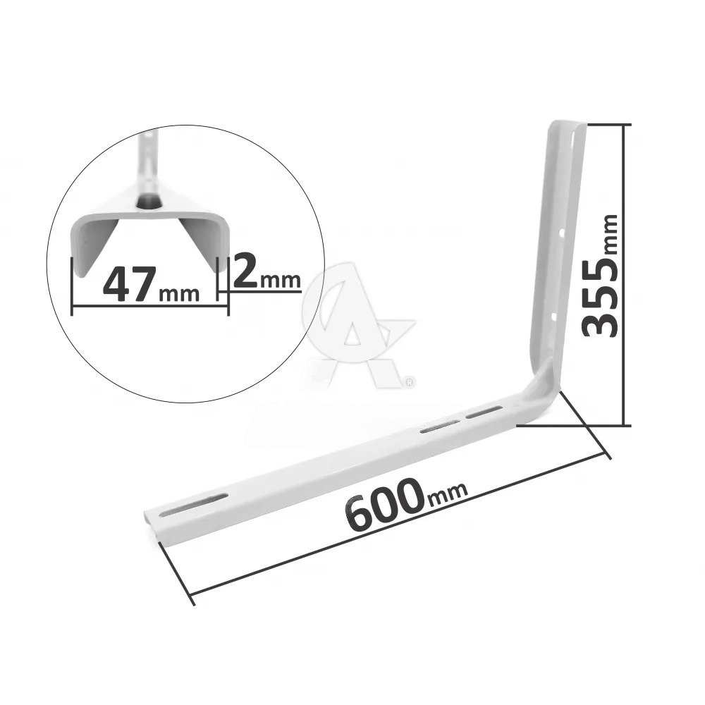 Стойки за климатик 355х470х47mm, 2mm поцинковани, бели прахово боядисани |  Климатични стойки | Материали за монтаж на климатици |