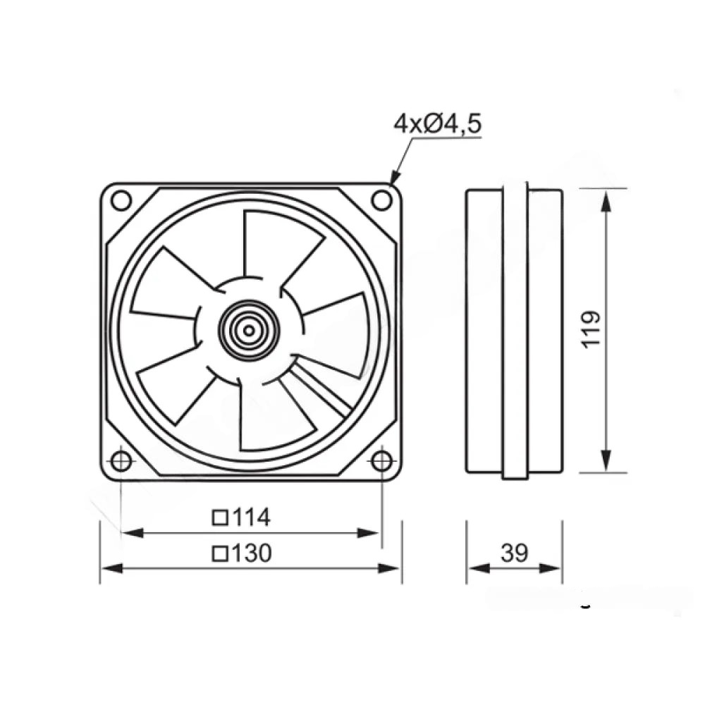 Осов вентилатор Ø 120, 130х130х39mm, 230V, 18W MMOTORS VA 12/2K-T, високотемпературен |  Осови вентилатори | Вентилатори |