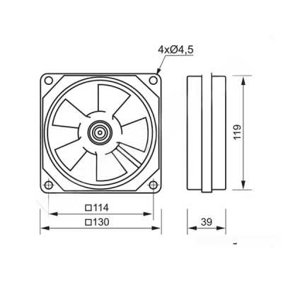 Осов вентилатор Ø 120, 130х130х39mm, 230V, 18W MMOTORS VA 12/2K-T, високотемпературен - Осови вентилатори