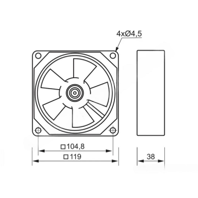 Осов вентилатор 119х119х38мм, 230V, 18W MMOTORS VA 12/2 T, високотемпературен - Осови вентилатори