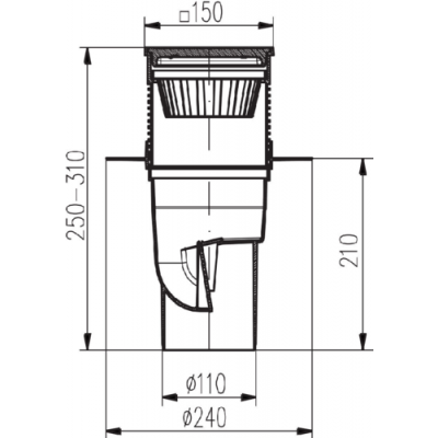 Прав сифон Ф110 с фланец и клапа, решетка 150х150 мм - Сифони
