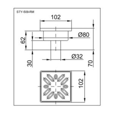 Прав сифон с долно оттичане, Ф32 PP/INOX - 100Х100 - Сифони за баня