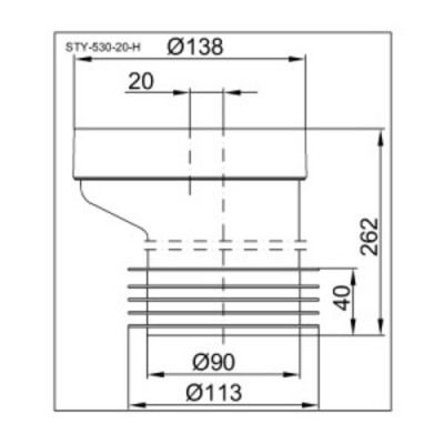 Преходник ексцентрик PP за тоалетна чиния 20мм, Ф110 L-260MM - Styron