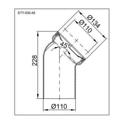 Преходник коляно PP за тоалетна чиния 45°, Ф110 L-228MM - Styron