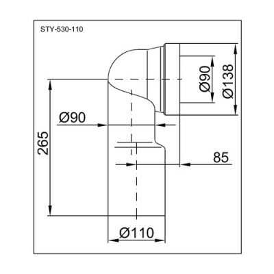 Преходник коляно PP за тоалетна чиния 90°, Ф110 L-320MM - Styron