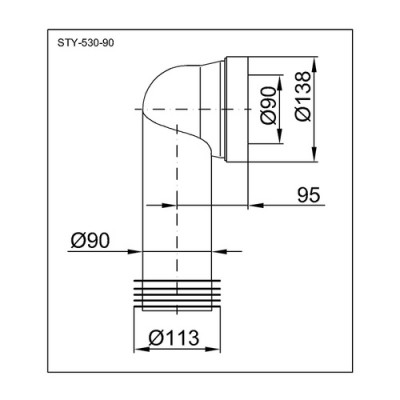 Преходник коляно PP за тоалетна чиния 90°, Ф90 L-350MM - Styron