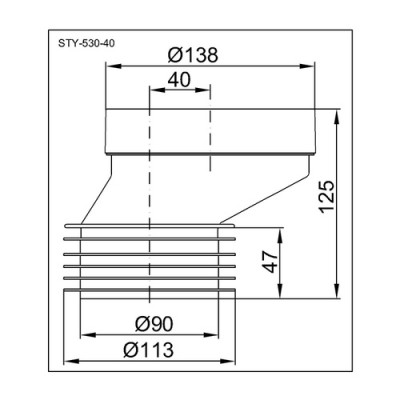 Преходник за тоалетна чиния PP ексцентрик 40 мм, Ф110 - Styron