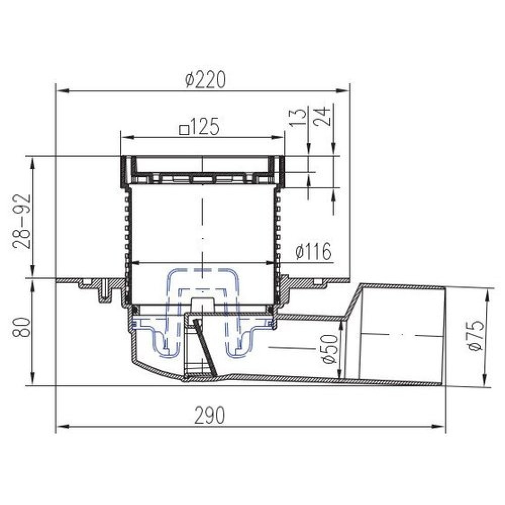 Рогов сифон Ф50/75 PP/INOX, регулируем с фланец и клапа Нептун CERAMIC | Сифони |  |