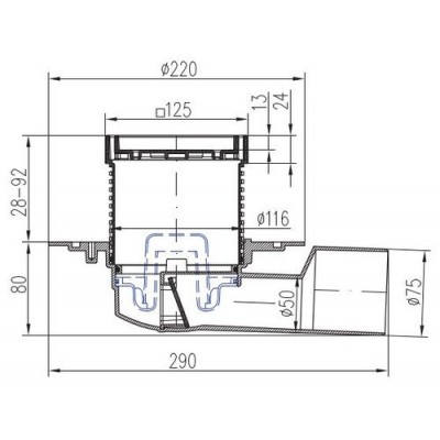 Рогов сифон Ф50/75 PP/INOX, регулируем с фланец и клапа Нептун CERAMIC - Сифони