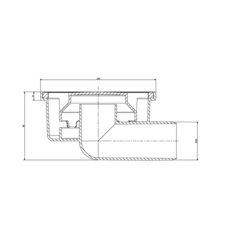 Рогов сифон със странично оттичане, Ф50 PP- 150Х150Х83, siw | Сифони за баня | Сифони |