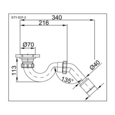 Сифон за душ корито 6/4" - 70мм + коляно Ф40/50 - 45° - Styron