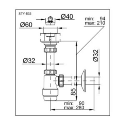 Сифон за мивка PP Ф32*5/4"-60мм - Styron