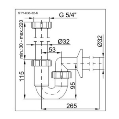 Сифон за мивка PP/хром Ф32*5/4", без витло - Styron