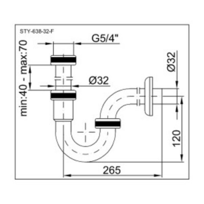 Тръбен сифон за мивка месинг CRNI Ф32*5/4", без витло - Styron