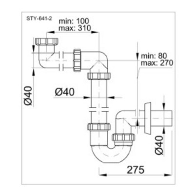 Тръбен сифон за мивка PP Ф40*6/4, икономичен без витло - Styron