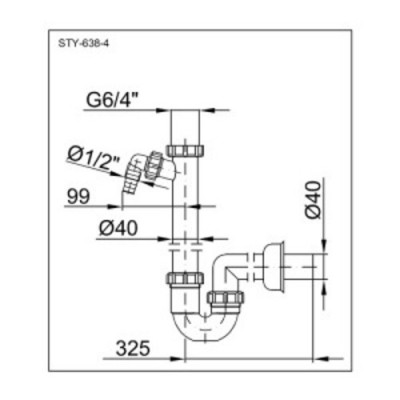 Тръбен сифон за мивка PP Ф40*6/4" + пералня, без витло - Styron