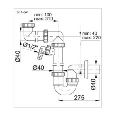 Тръбен сифон за мивка PP Ф40*6/4" + пералня, икономичен без витло - Styron