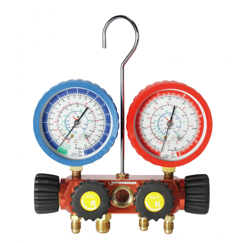 Помощник на инсталатора 4-пътен манометър Rothenberger, R22-R407C | Манометри за хладилна и климатична техника | Хладилна и Климатична Техника |