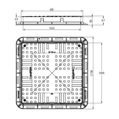 Капак PP A15 700 x 700 (квадратен/черен) - Шахти и капаци за канализация
